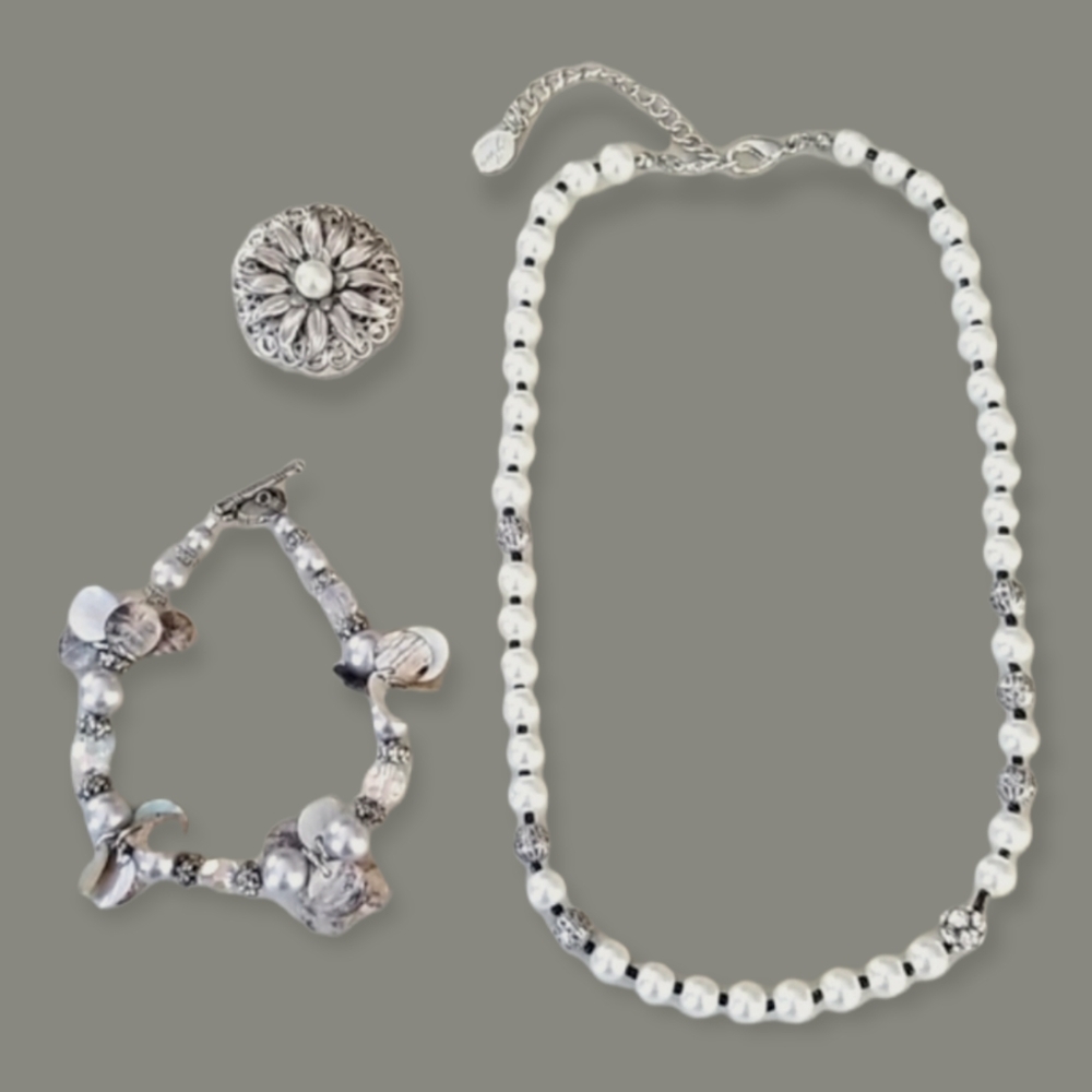 Vintage Faux Pearl and Shell 3 Piece Lot Bundle